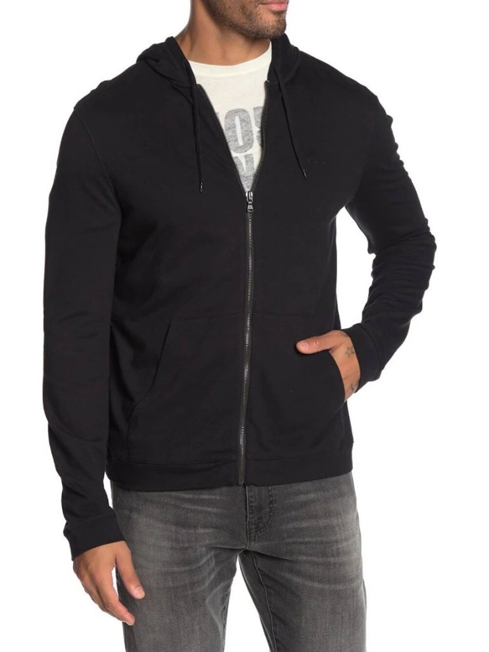 John Varvatos U.S.A. Black Full Zip 3-Star Hoodie Size XL
